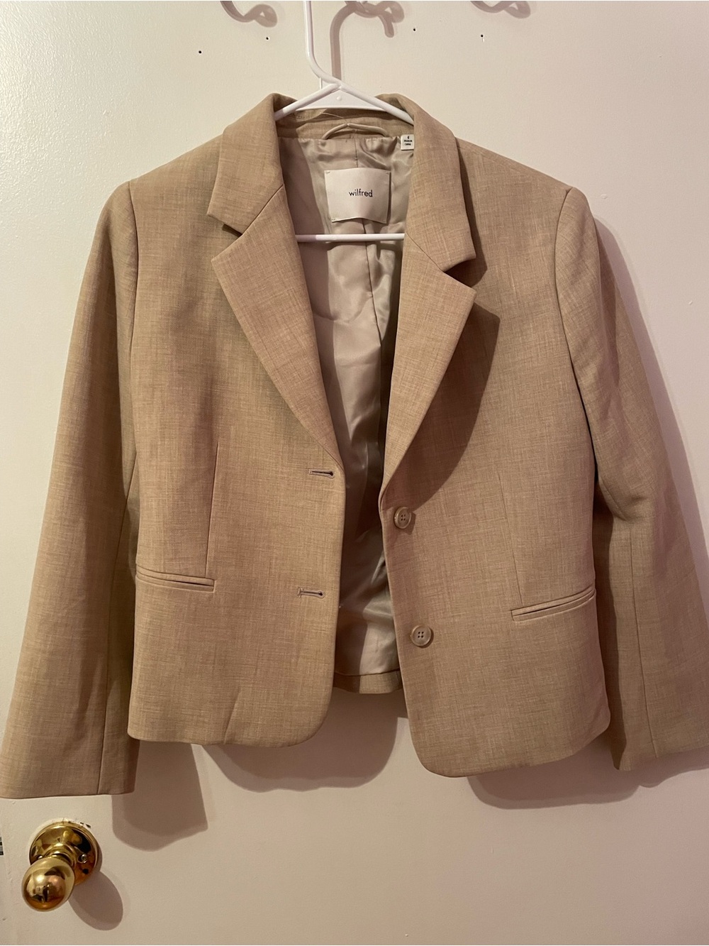 Aritzia Wilfred Tan Cropped Tailored ( notes )Blazer Jacket size 6